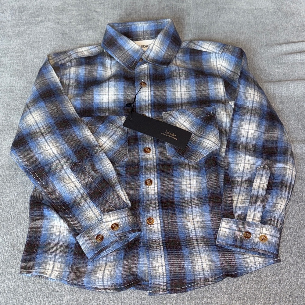 Boys Blue & White Plaid Button-Up Shirt